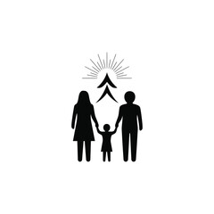 Silhouette of a family holding hands beneath a radiant sun, symbolizing unity, hope, and a bright future together