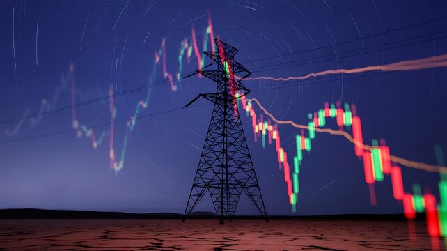 Electric Tower and Stock Market Chart Under Starry Sky - Powered by Adobe