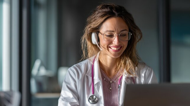 Telehealth consultation medical office image of doctor professional environment close-up view healthcare innovation