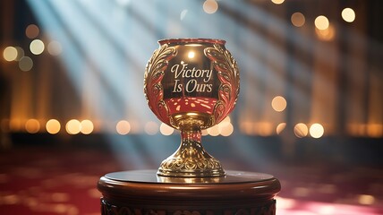 Golden Trophy with "Victory Is Ours" inscription