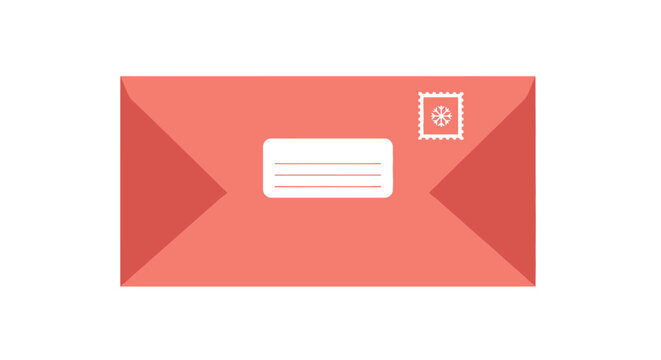 Red Envelope with Address Label and Stamp.