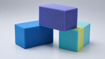 Obraz premium Colorful foam blocks stacked stylishly on a neutral background
