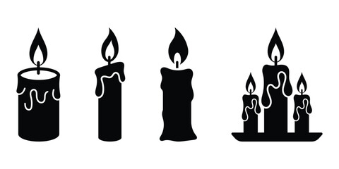 Silhouette candle icon with burning fire wick in flat design style concept. Scented candles vector icon. Candle icon. Editable stroke. Vector illustration. EPS 10
