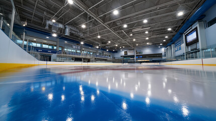 Fototapeta premium Comprehensive ice arena facility management services incorporating rink maintenance and venue operations enable hockey organizations to maintain optimal playing conditions for trai