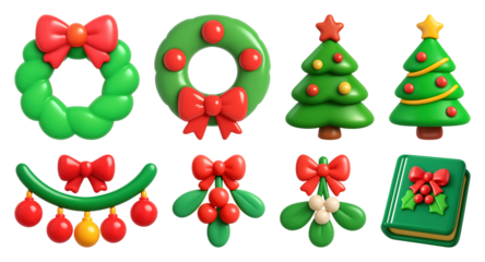 PNG Festive holiday icons collection, element set on transparent background