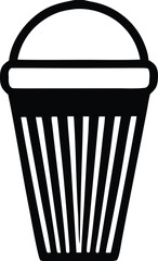 Simple icon of a classic ice cream cone cup with stripes and handle clean graphic design element ready for use