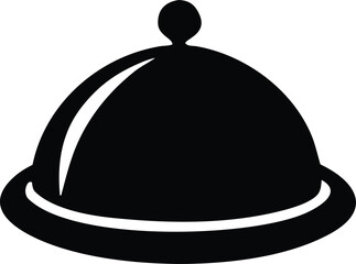 Classic food service cloche silhouette represents fine dining and restaurant meals with a serving dish lid icon