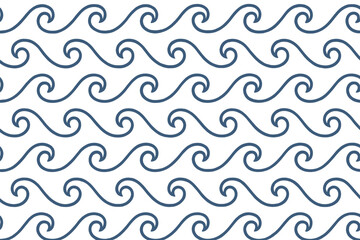 Seamless wave pattern vector illustration, ocean wave decorative pattern, marine design with swirling waves on transparent background, continuous water wave repeat