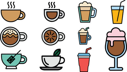Coffee flat Illustration Icons set, drink Vector Art Illustration Clipart. set of food Illustration bundle	
