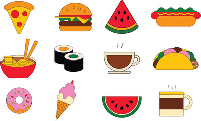Food flat Illustration Icons set, Food Vector Art Illustration Clipart. set of food Illustration bundle	