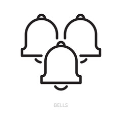 Bells line icon. Bell concept. Doorbell, reminder, subscribe, alarm symbol. Isolated on a white background. Editable stroke. Flat design. Vector illustration.