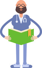 Male Physician Character Reading Book
