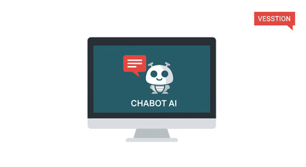 Computer screen displaying a cute panda chatbot icon and CHABOT AI text. © kopi