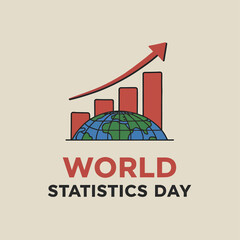 Fototapeta premium Vector art of world statistics day observed with upward trending bar graph and globe, signifying progress and datadriven insights for global development
