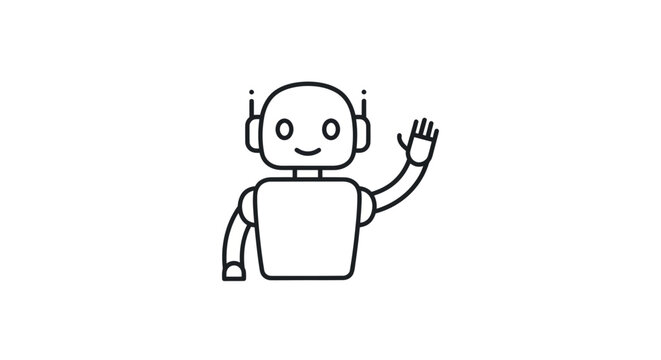 Friendly cartoon robot waving hello with a smile.