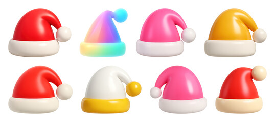 PNG Colorful festive Santa hats collection, element set on transparent background