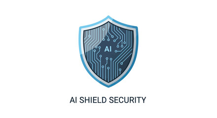 Obraz premium Futuristic AI Shield Security Emblem with Circuitry Pattern.