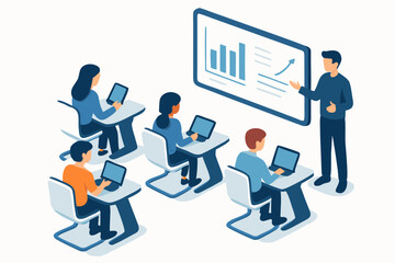 Isometric View of a Classroom Setting with Students and Instructor