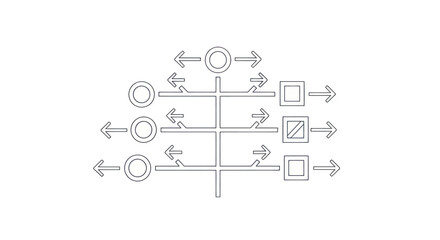 Fototapeta premium Flowchart Diagram with Circles Squares and Arrows Representing a Process.