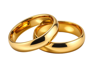 Two gold wedding bands intertwined