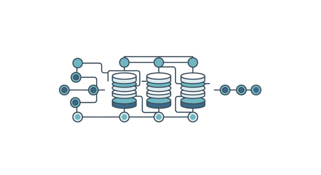 Abstract Network Diagram of Connected Data Servers and Nodes.