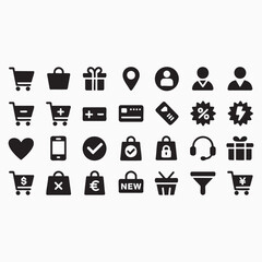 Set of shopping icons simple black glyph vector design elements for e-commerce isolated on white background
