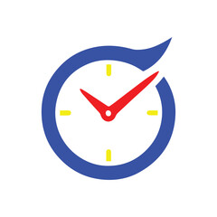 Modern clock icon with blue swirl symbolizing time and efficiency