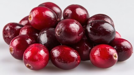 Fresh and juicy cranberries piled together with glossy skin textures