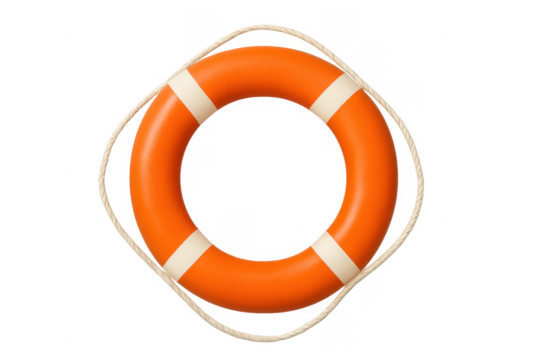 Orange lifebuoy with rope for safety and rescue