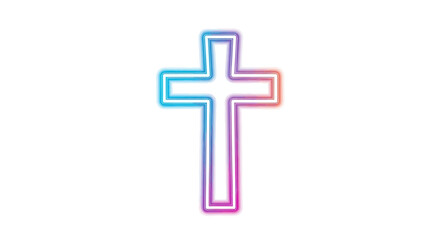Obraz premium Vibrant Neon Gradient Christian Cross Symbol Outline.