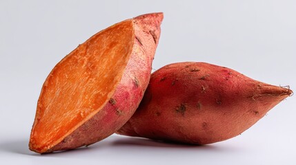 Fresh cut sweet potatoes on white background ideal for culinary and health related projects
