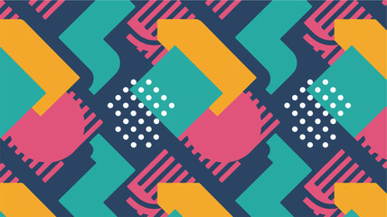 Obraz premium Seamless Retro Geometric Pattern with Abstract Shapes and Dots vector illustration