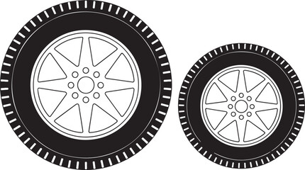 Vector Illustration of Car Wheels with Detailed Tread Patterns and Rim Designs on Transparent Backdrop