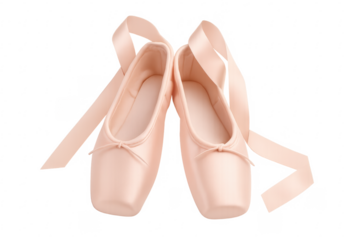 Pink ballet pointe shoes with satin ribbons