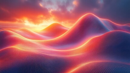 Abstract Digital Landscape with Waves and Colorful Illumination