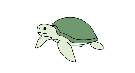 Cute Cartoon Sea Turtle with Green Shell and Flippers. © kopi