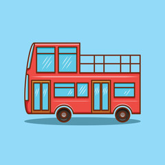 Simple Double Decker Bus Vector Illustration. Transportation Icon Concept Isolated. Flat Cartoon Style Suitable for  Cover, Page, Banner, Flyer, Sticker, Card, Education