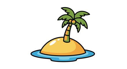 Obraz premium Cartoon illustration of a small tropical desert island with a single palm tree.