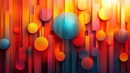 Vibrant Abstract Background with Colorful Circles and Vertical Lines