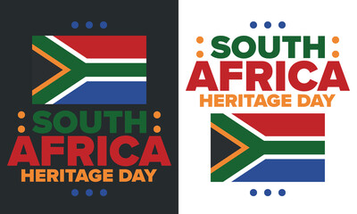 South Africa Heritage Day. Happy holiday. Celebrate culture and traditions of nation. South African flag. Poster with illustration. Pattern design. Vector