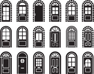 Arched Door Collection Silhouette Vector Illustration Entrance Portal Set Architecture