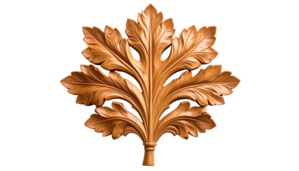 Ornate, golden-brown leaf-shaped decorative carving