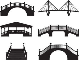 Bridge Collection Silhouette Vector Illustration Architectural Structure Set Span