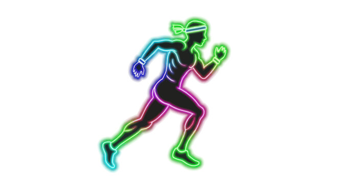 Neon Runner Silhouette: Woman in Motion with Vibrant Outline.