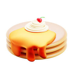 Stack of Pancakes with Golden Syrup Cream and Red Cherry on Transparent Background Tasty Food Dessert Delicacy Sweet Dish Cartoon Illustration for Menu