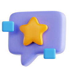 Purple Speech Bubble with Gold Star and Blue Accents Isolated on Transparent Background Three Dimensional Render Highlighting Notification Symbolism
