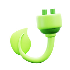Stylized Green Electric Plug and Leaf Illustration on Transparent Background Energy Concept Sustainable Power Source Environmental Conservation Symbol