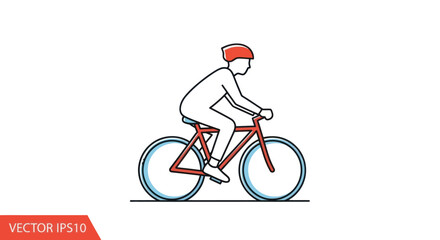 Stylized illustration of a person riding a bicycle wearing a helmet.