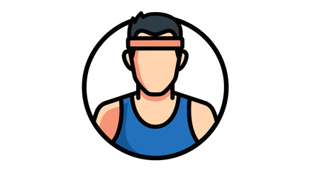 Cartoon Athlete Wearing Headband and Blue Tank Top.