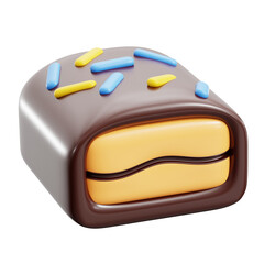 Three Dimensional Chocolate Coated Dessert with Yellow and Blue Sprinkles on Transparent Background